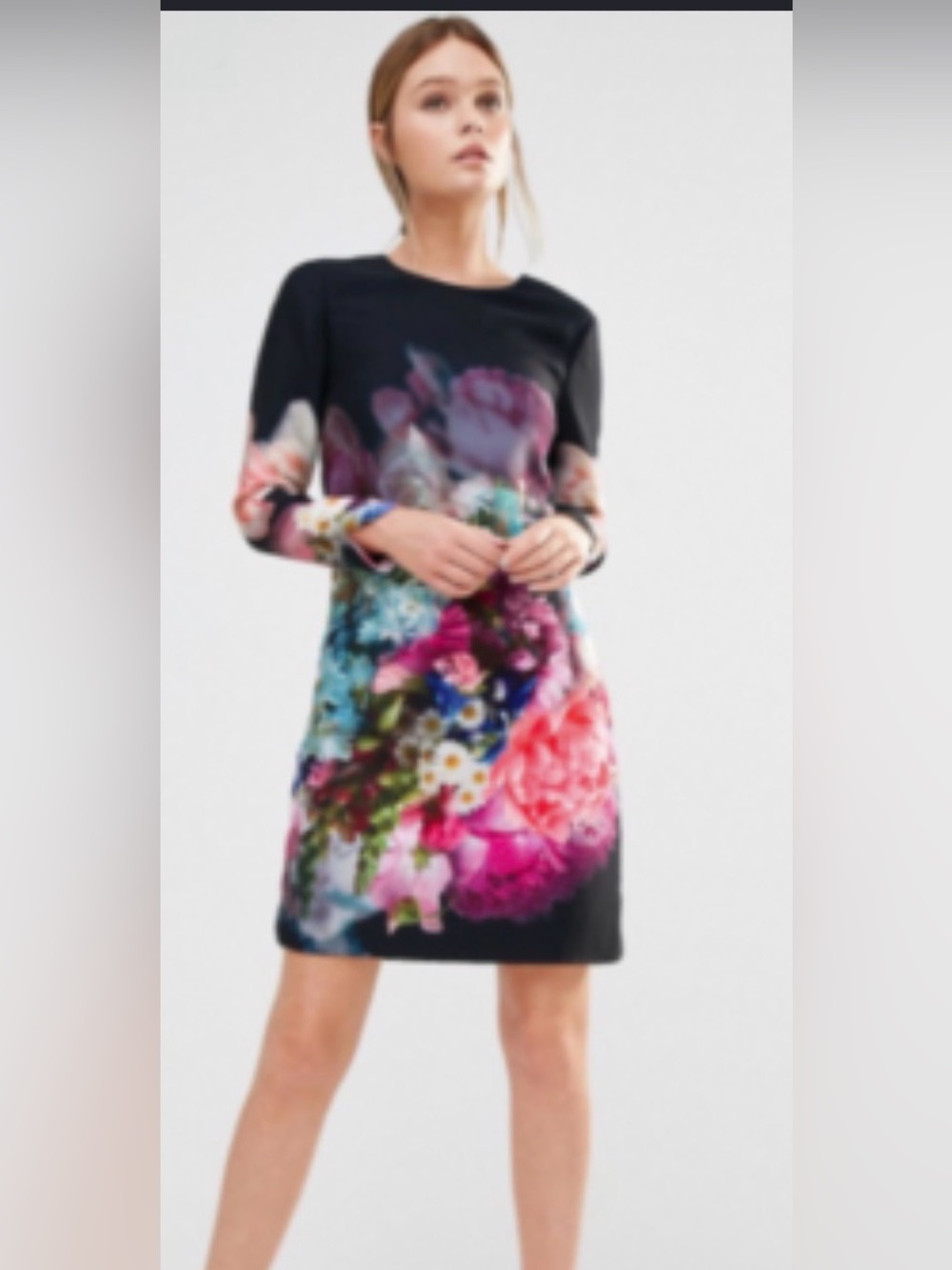 Ted Baker Black Long Sleeve Floral Shift Dress